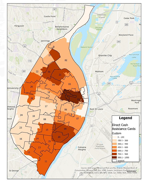 Number of Direct Cash Assistance Cards by Zip Code with Ward Overlay