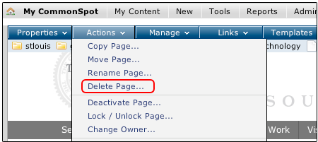 Delete Page Menu Option