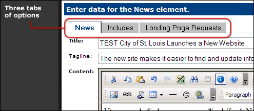 News element tabs