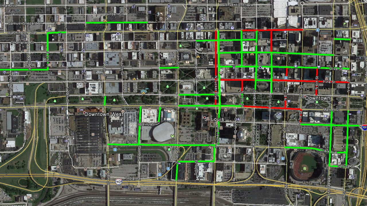 Map shows sections of streets being paved.