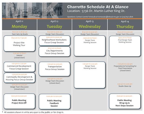 Dr. Martin Luther King Dr. Community Visioning Schedule