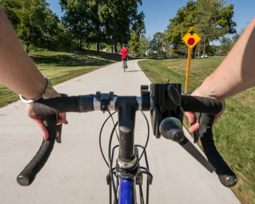 Bicyclist view over handlebars