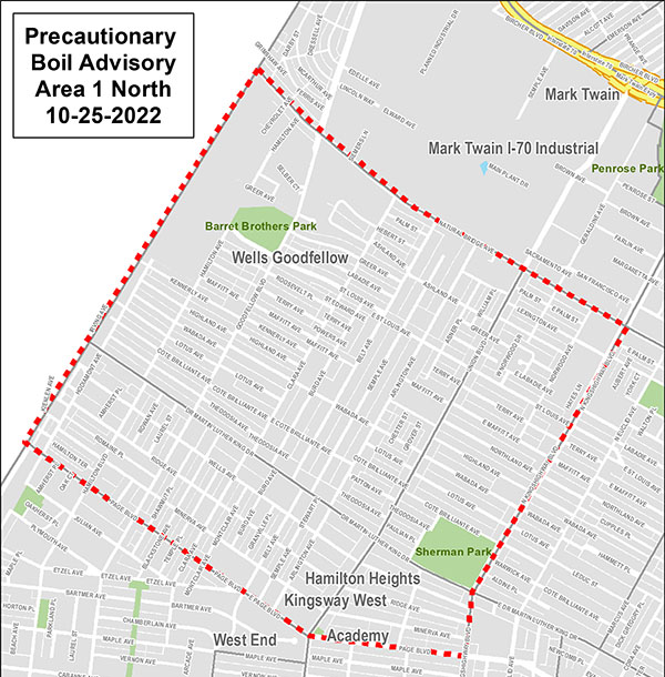 Map of the area bordered by N. Kingshighway to the City limits and Page to Natural Bridge
