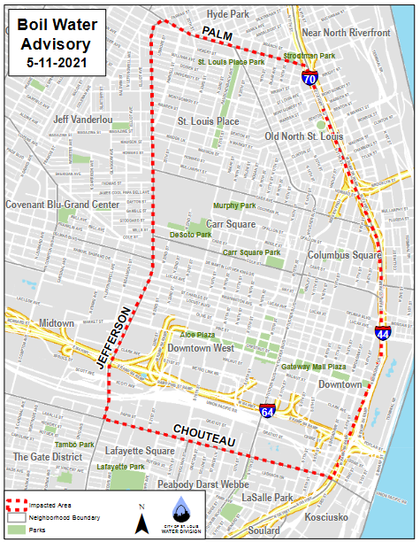 Map of Area Pertaining to the Precautionary Boil Advisory For Tuesday, May 11, 2021