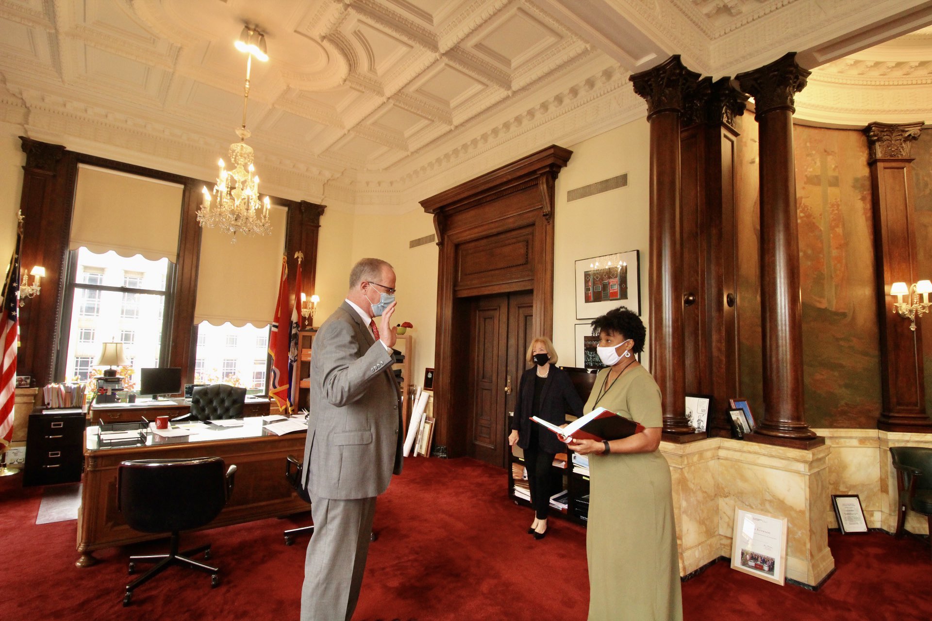 City Register Dionne Flowers swears in Michael Garvin on Sept. 28, 2020