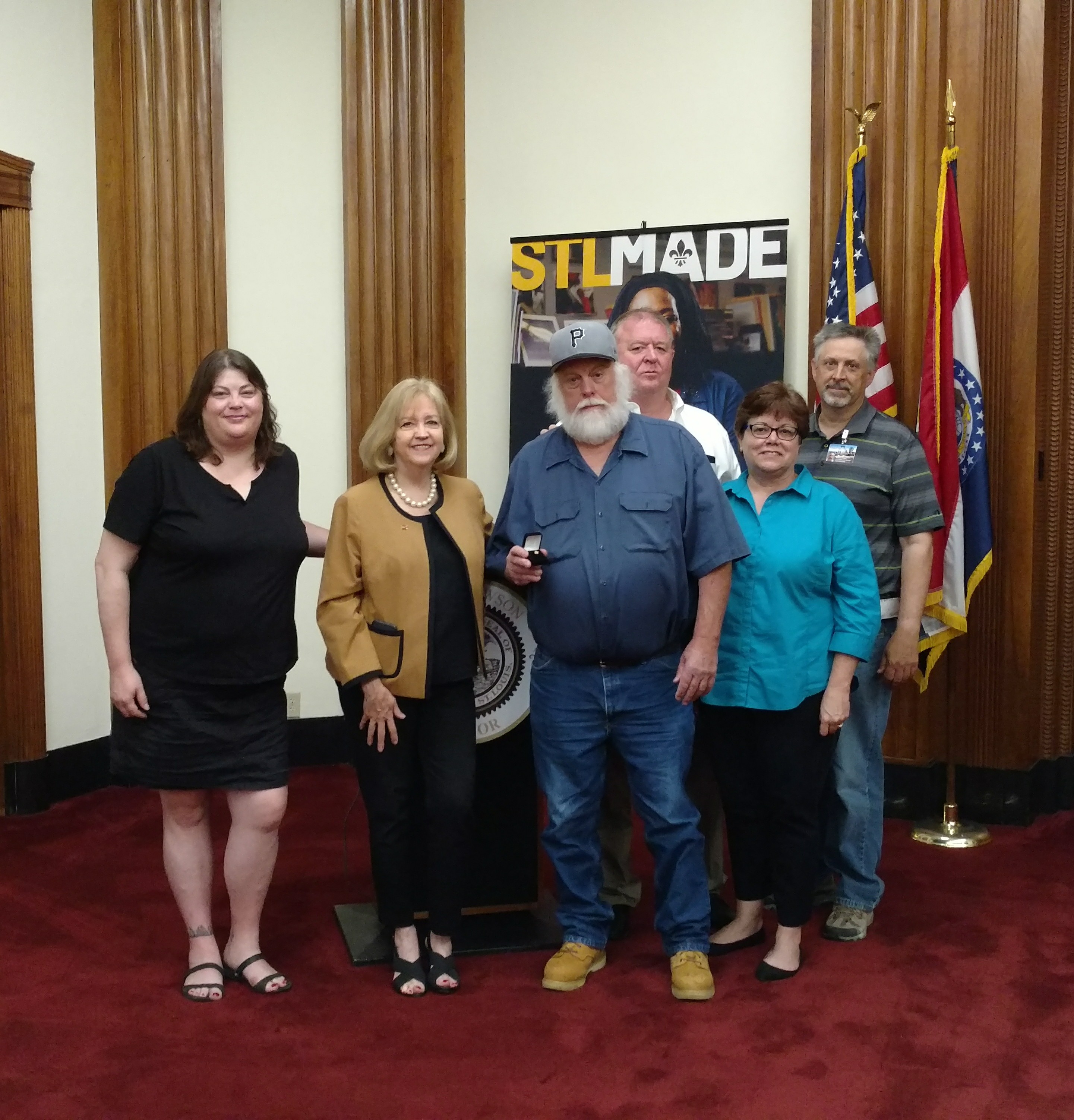 Tracy Hoare, Mayor Lyda Krewson, Roger Berry, Greg Hayes, Kimberly Haegele and Matt Winkler