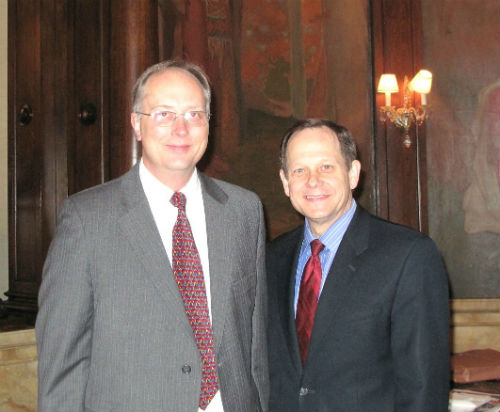 Curt Skouby 20-year service pin presentation by Mayor Francis G. Slay