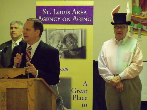 Spring-Jubilee 2012-  Dave Sykora, Mayor Slay at the podium,  Johnny Rabbit